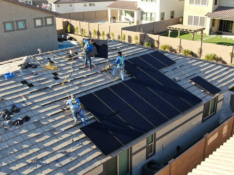 Professional solar installation team in California